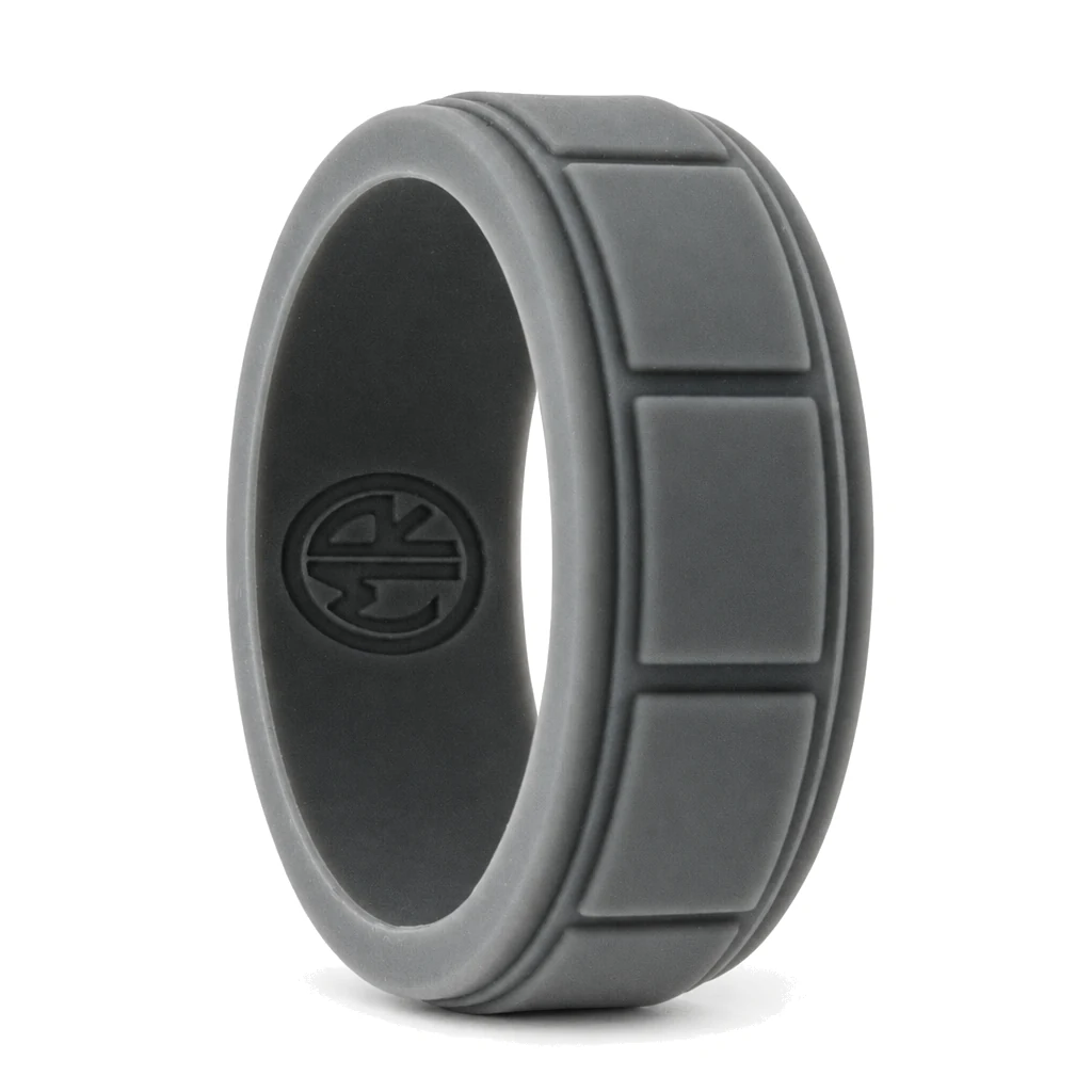 Dark Grey Silicone Ring 8mm with Ridged Pattern