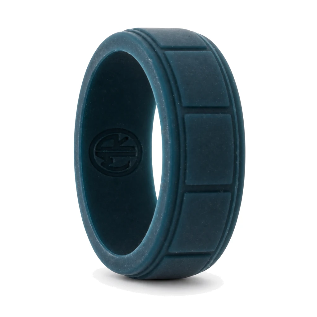Navy Silicone Ring 8mm with Ridged Pattern