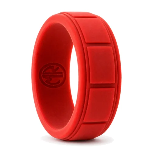 Red Silicone Ring 8mm with Ridged Pattern