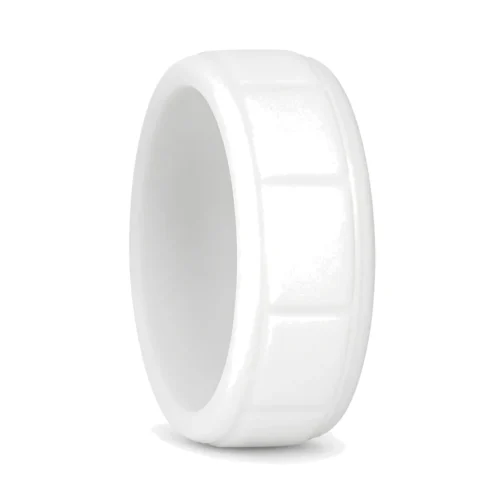 White Silicone Ring 8mm with Ridged Pattern