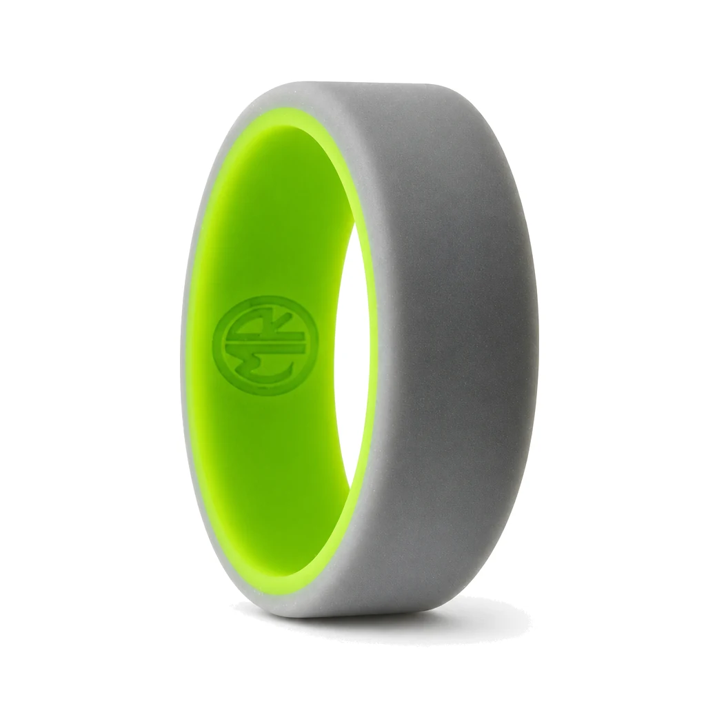 8mm Grey Silicone Ring with Green Inner Band