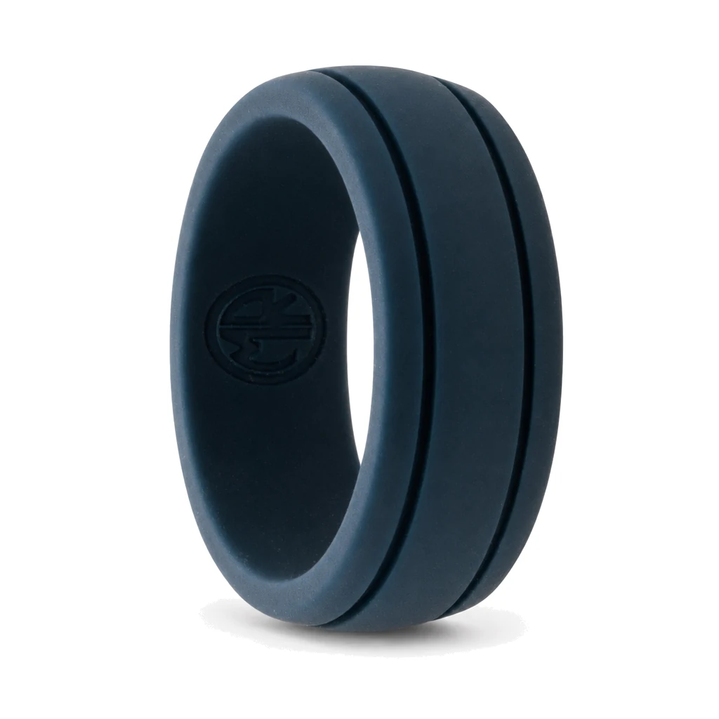 Navy 8mm Twin Groove Silicone Ring
