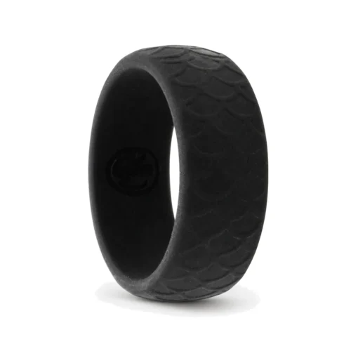 Dragon Scale 8.7mm Black Mens Silicone Ring