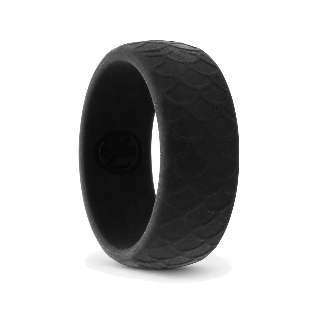 Dragon Scale 8.7mm Black Mens Silicone Ring