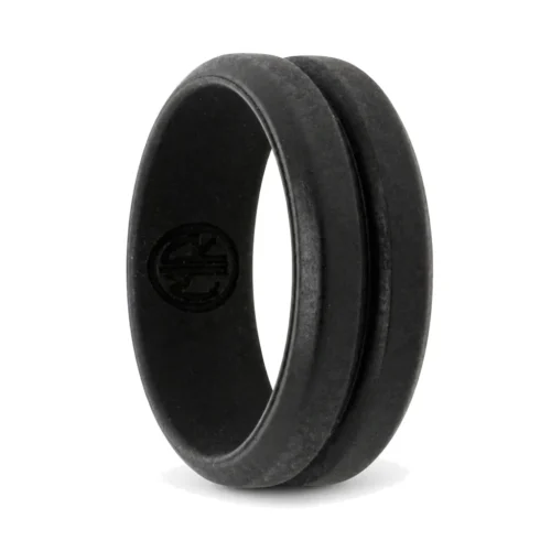 Black 8mm Deep Groove Mens Silicone Ring