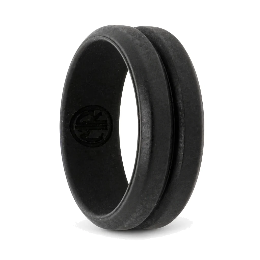 Black 8mm Deep Groove Mens Silicone Ring