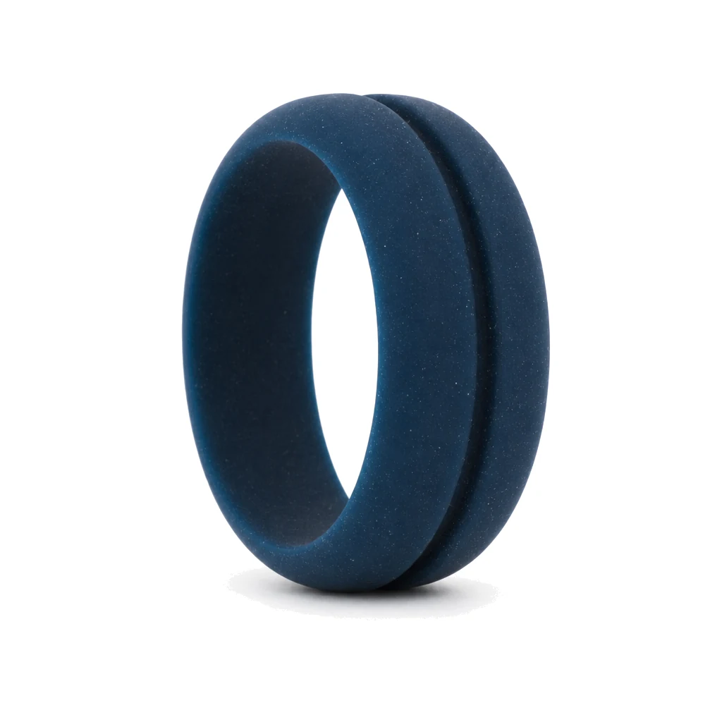 Navy 8mm Deep Groove Mens Silicone Ring