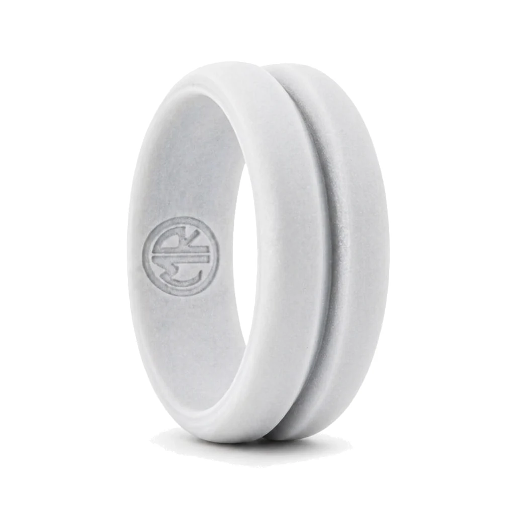 Silver 8mm Deep Groove Mens Silicone Ring
