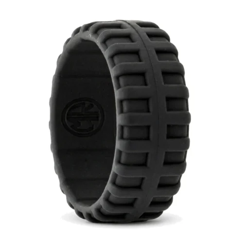 Tyre Tread 9mm Mens Black Silicone Ring