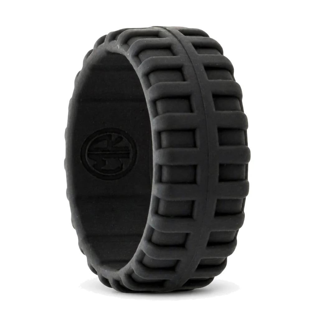 Tyre Tread 9mm Mens Black Silicone Ring