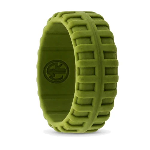 Tyre Tread 9mm Mens Green Silicone Ring