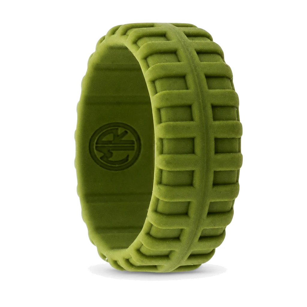 Tyre Tread 9mm Mens Green Silicone Ring