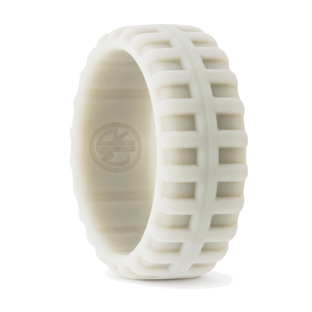 Tyre Tread 9mm Mens Light Grey Silicone Ring