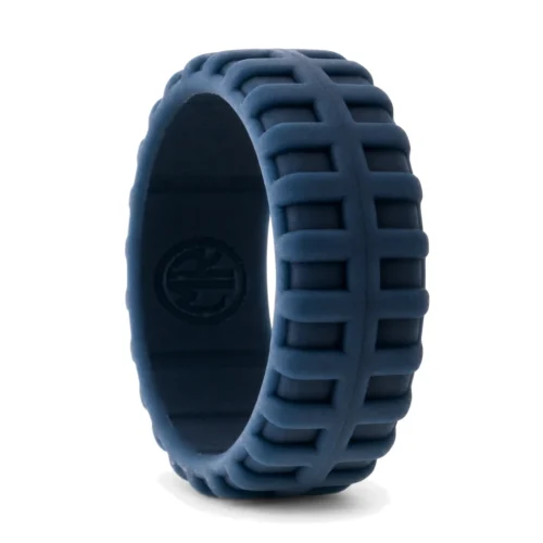 Tyre Tread 9mm Mens Navy Silicone Ring
