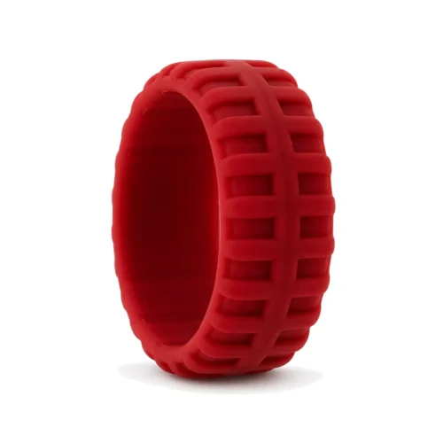 Tyre Tread 9mm Mens Red Silicone Ring