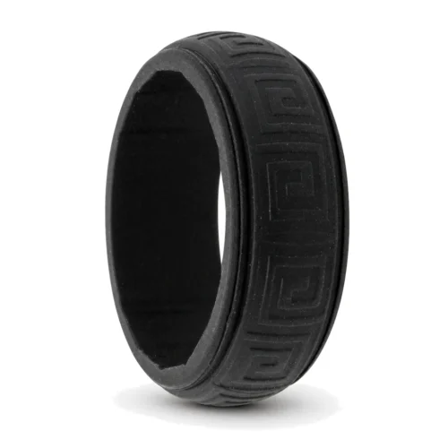 Hollow Square Black 8mm Mens Silicone Ring