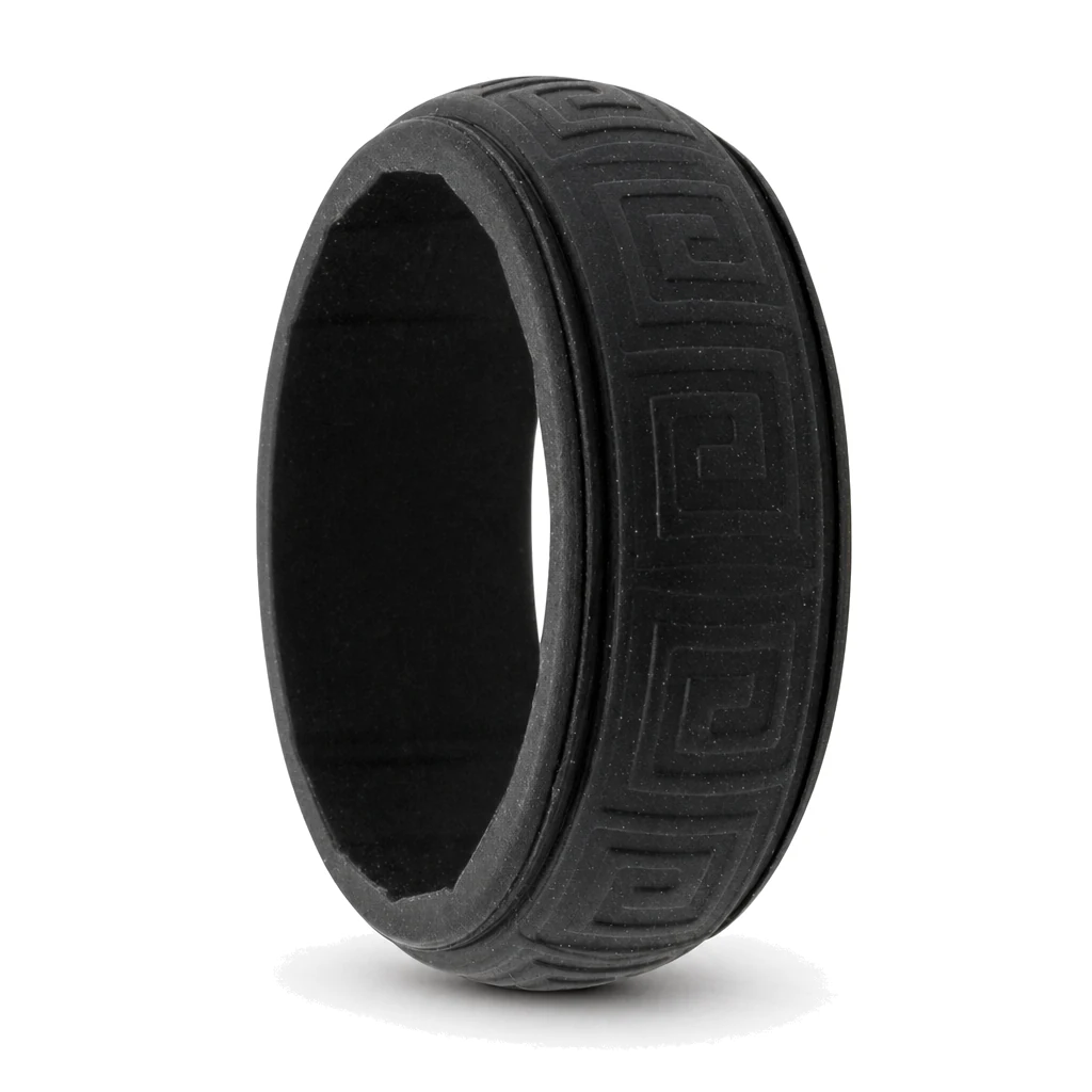 Hollow Square Black 8mm Mens Silicone Ring