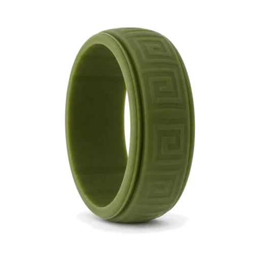 Hollow Square Khaki Green 8mm Mens Silicone Ring