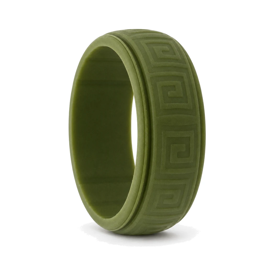 Hollow Square Khaki Green 8mm Mens Silicone Ring