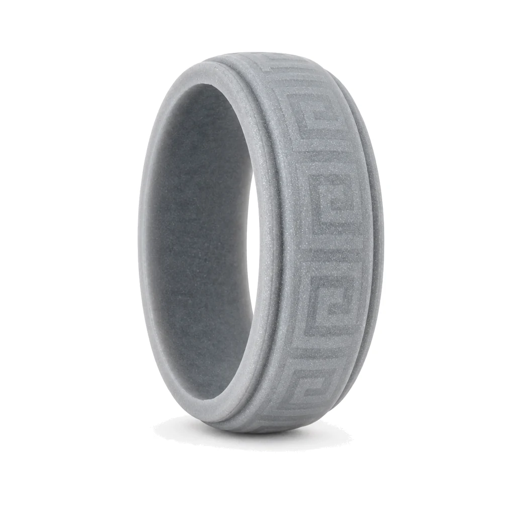 Hollow Square Silver 8mm Mens Silicone Ring