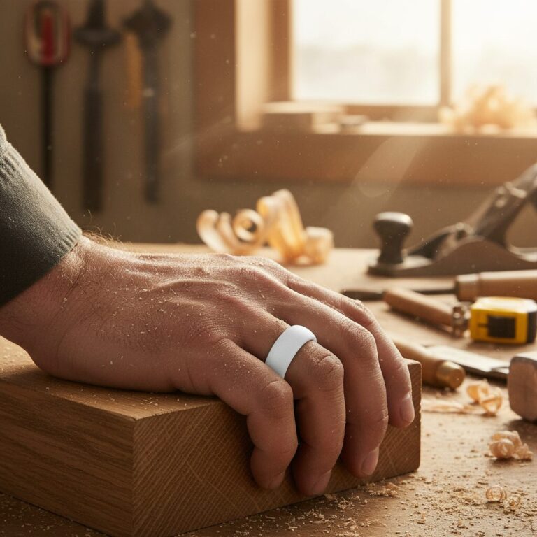 Mens 9mm Silver Silicone Ring