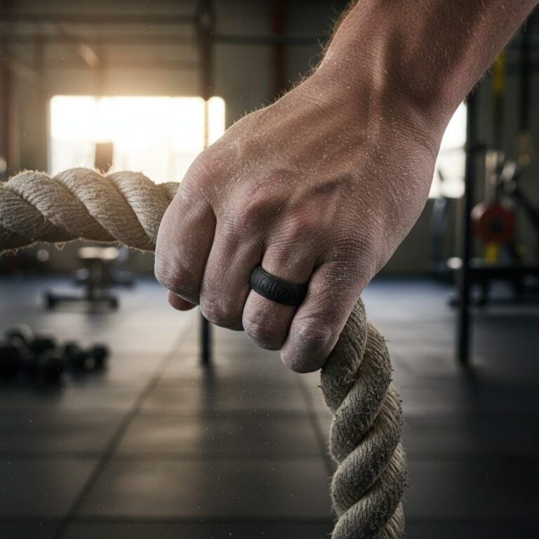 Hollow Square Black 8mm Mens Silicone Ring