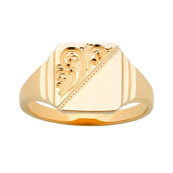 GD240-NEW-Mens Engraved Gold Signet Ring