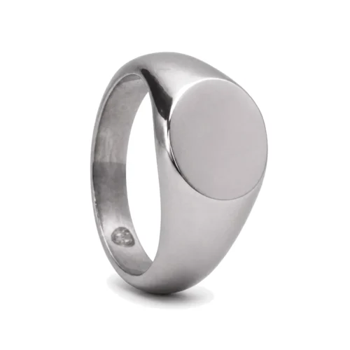 Polished Steel Round Mens Signet Ring