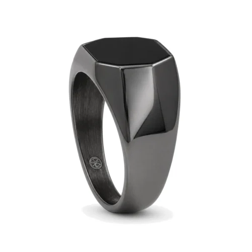Black Hexagonal Mens Signet Ring
