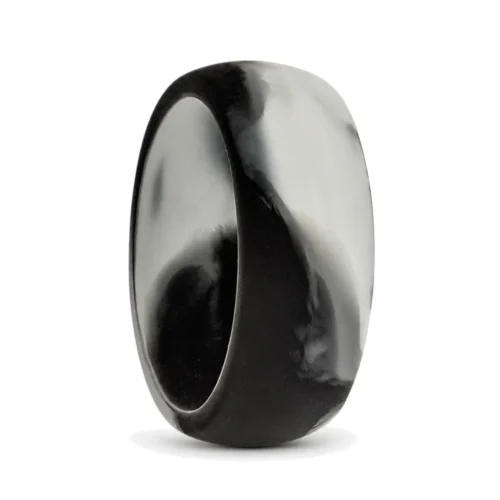 8.7mm Dome Black and White Mens Silicone Ring