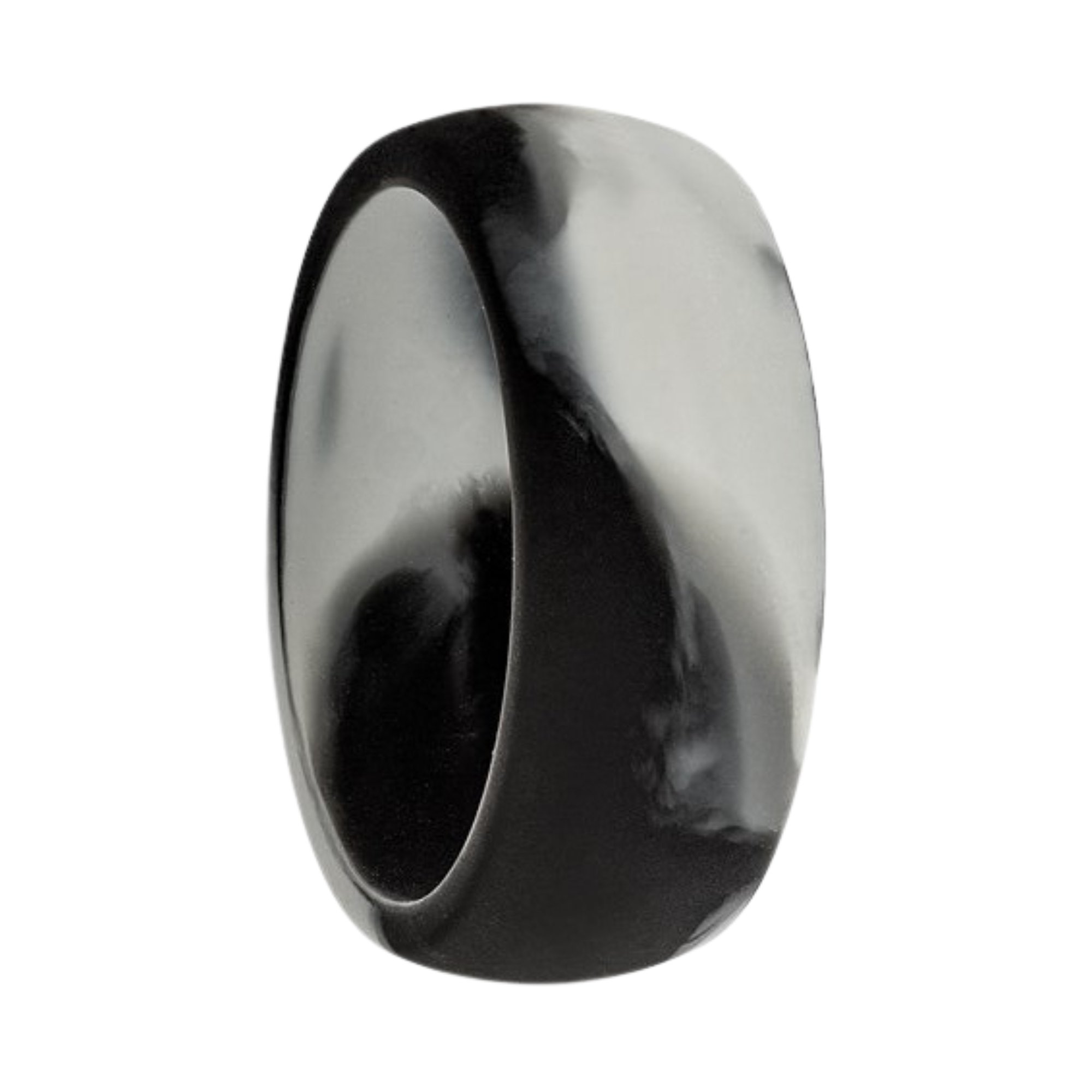 black silicone rings with white marbled finish