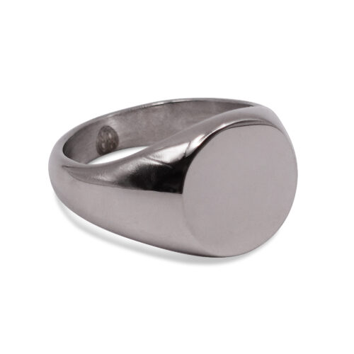 Polished Steel Round Mens Signet Ring