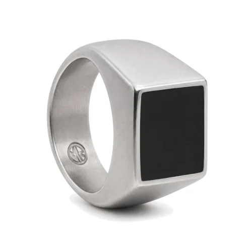 Monolith Steel Men's Signet Ring with Sleek Black Inlay