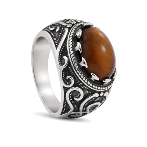 Amberon: Brown Stone Stainless Steel Signet Ring