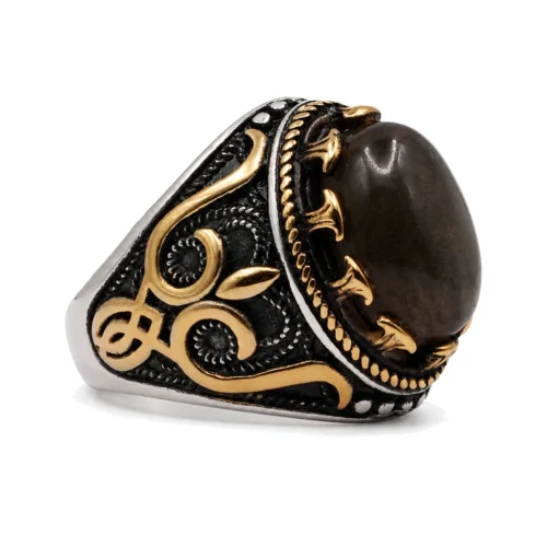 Mystique Tiger Eye Signet Ring with 14k Gold Highlights