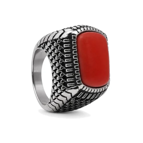 Fire Stone Stainless Steel Signet Ring