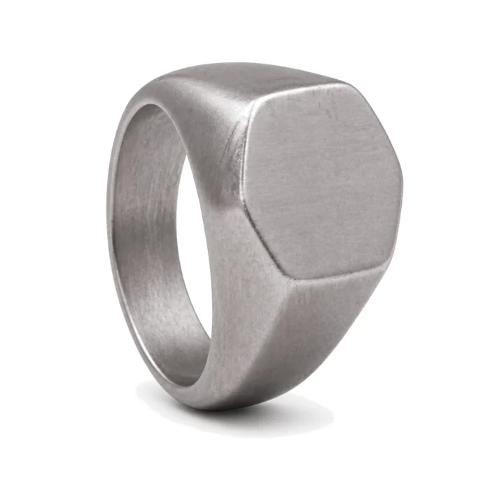 Hexon Brushed Steel Signet Ring