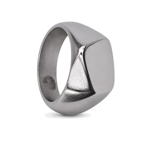 Zenith Diamond-Faced Stainless Steel Signet Ring