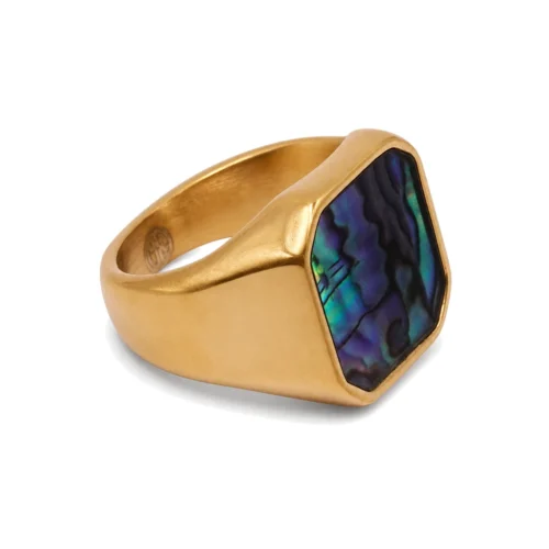 Lustra Abalone Shell Square Gold Signet Ring