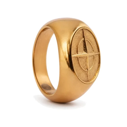 Meridian Golden Compass Minimalist Signet Ring