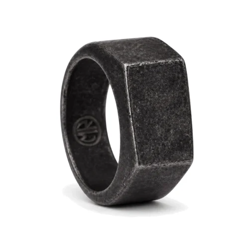 Liam Pointed Edge Raw Brushed Signet Ring