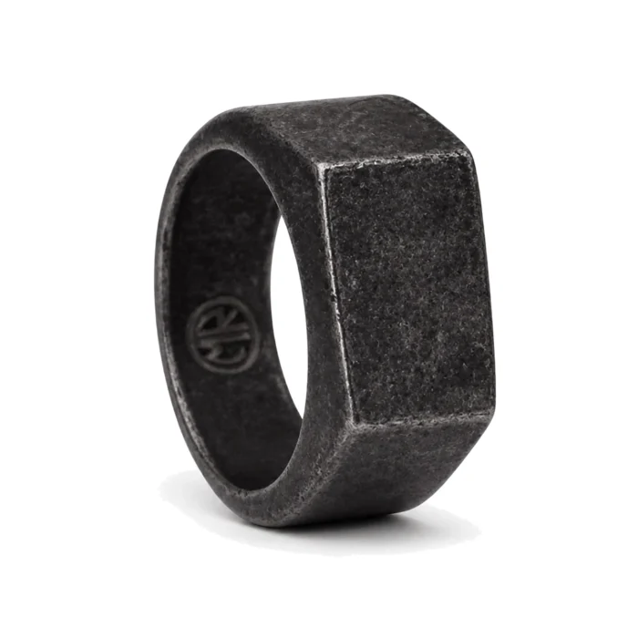 Liam Pointed Edge Raw Brushed Signet Ring