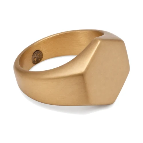 Hexon Brushed Gold Signet Ring