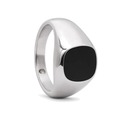 Maverick Polished Signet Ring with Black Face