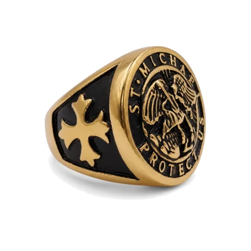 St. Michael Embossed Gold Signet Ring
