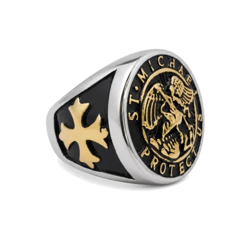 St. Michael Embossed Two Toned Signet Ring