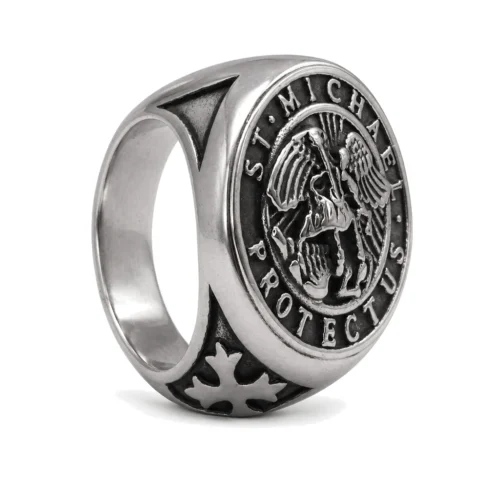 St. Michael Embossed Silver Signet Ring