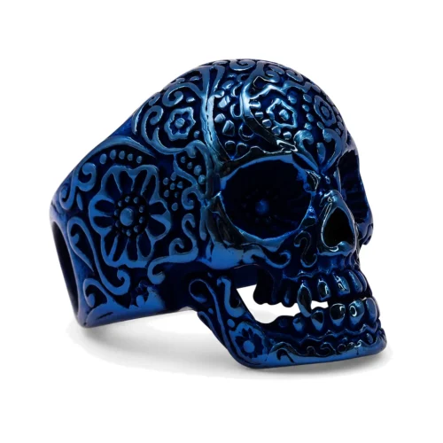 Day of the Dead Blue Skull Signet Ring