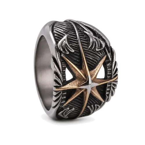 Polaris Bronzed Aged Compass Signet Ring