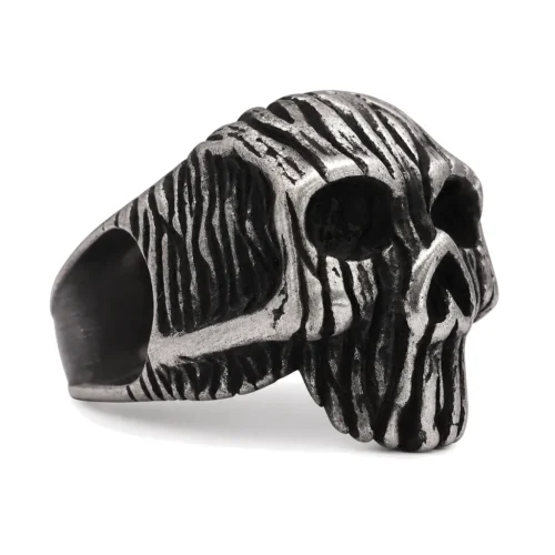 Hollow Wood-Carved Skull Signet Ring